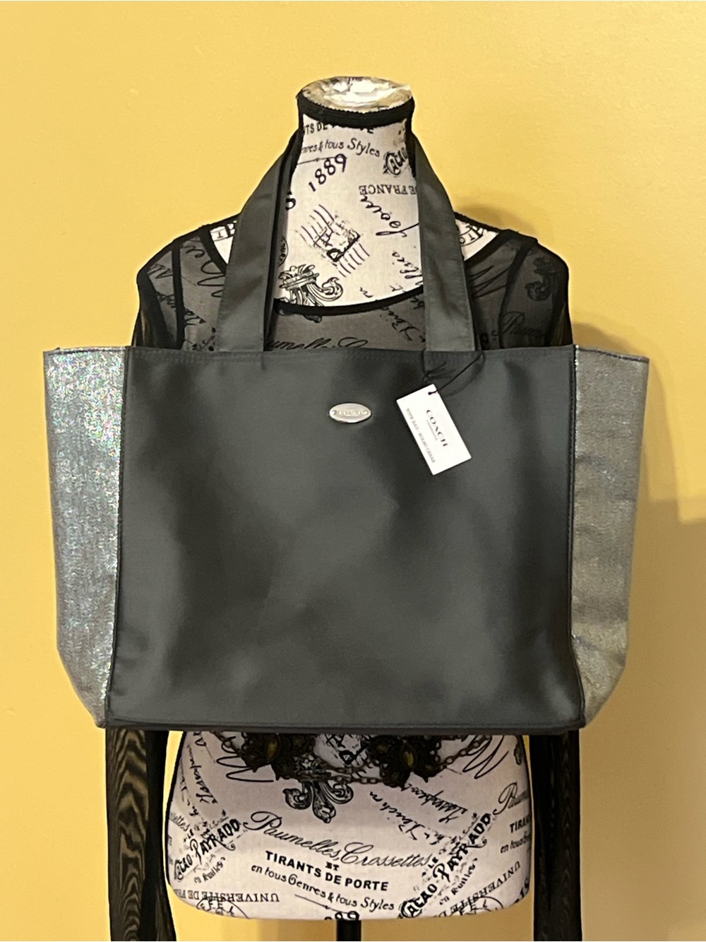 Coach Black  with Shimmery Silver Side Panels tote bag